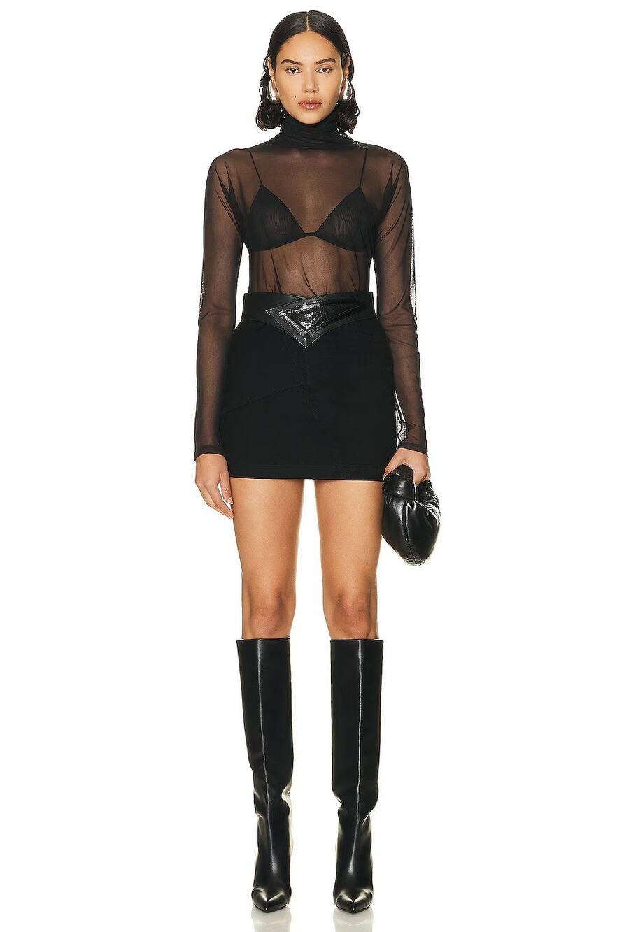 RTA Kaneeta Mini Jean Skirt Denim Leather Waistband Evening Statement Party 6